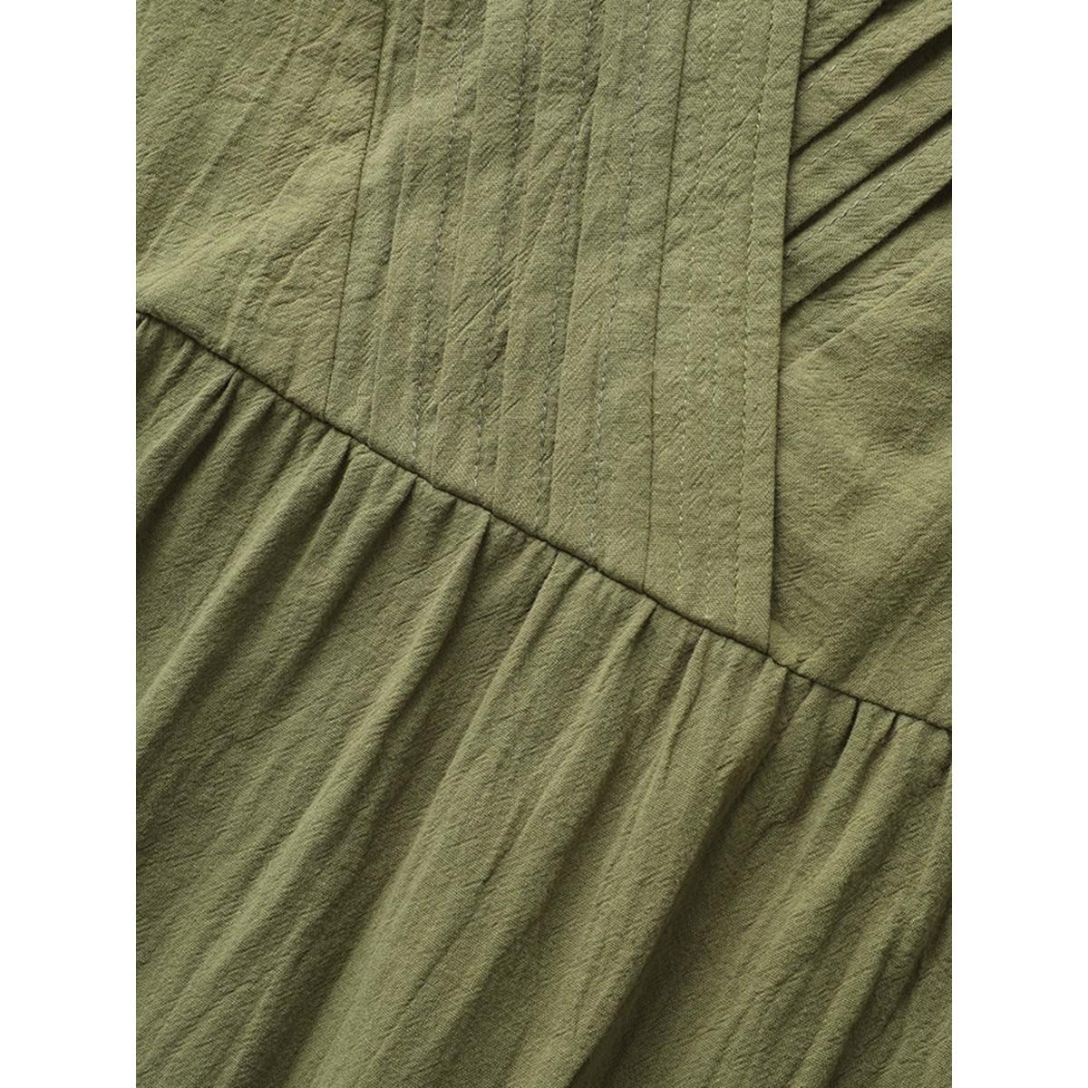 Plus Size Sage Solid Lantern Sleeve Pleated Blouse Women Resort Elbow-length sleeve V-neck Vacation Blouses BloomChic 18-20/2X Product Image