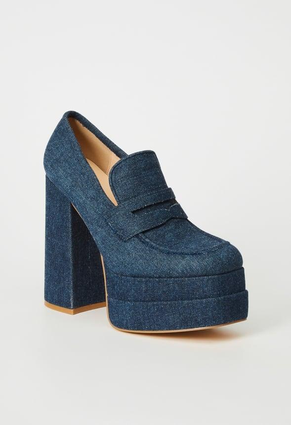 JustFab Margaux Platform Loafer Pump Womens Black/ White Size 8.5 Product Image