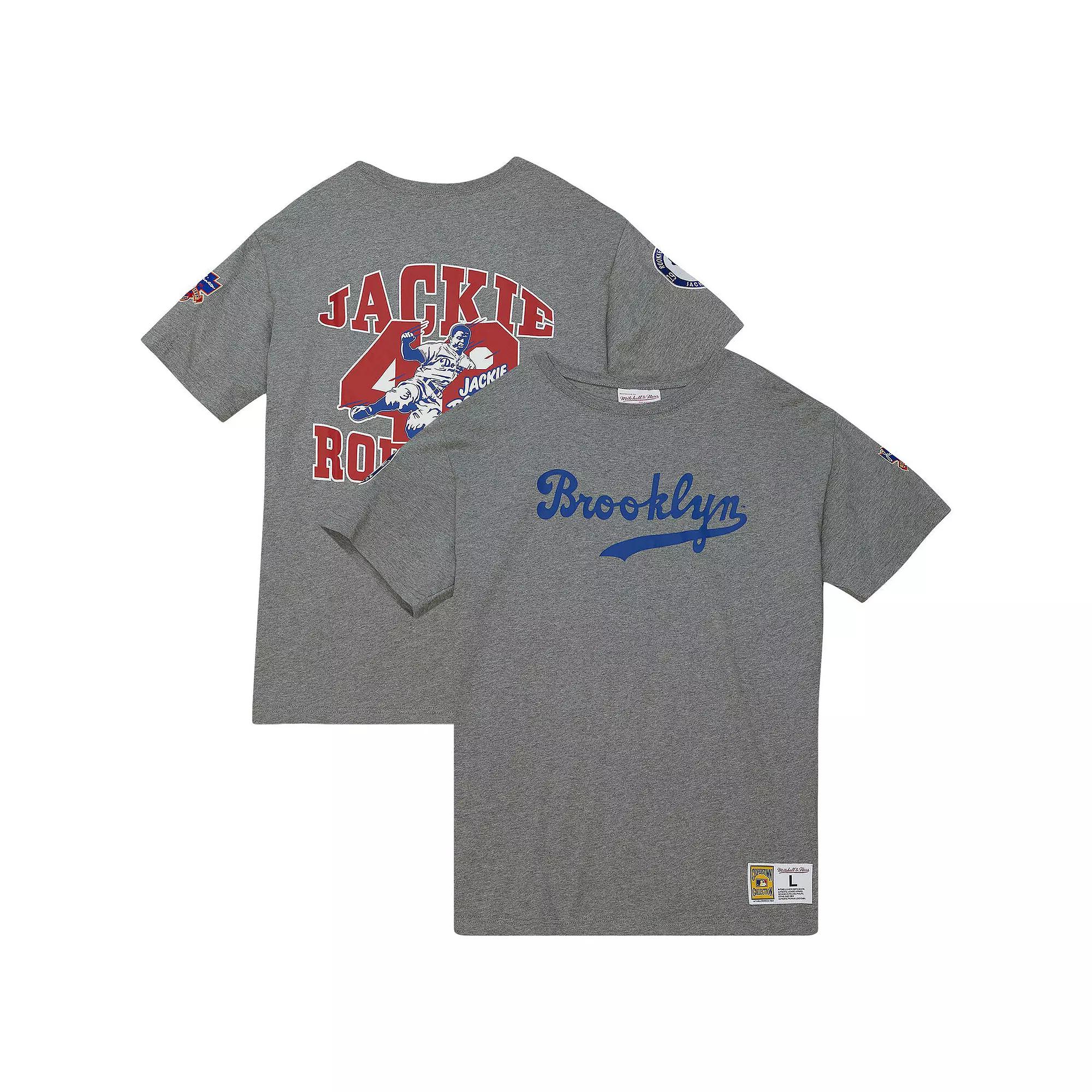 Men's Mitchell & Ness Jackie Robinson Gray Brooklyn Dodgers Cooperstown Collection Legends T-Shirt,  Product Image