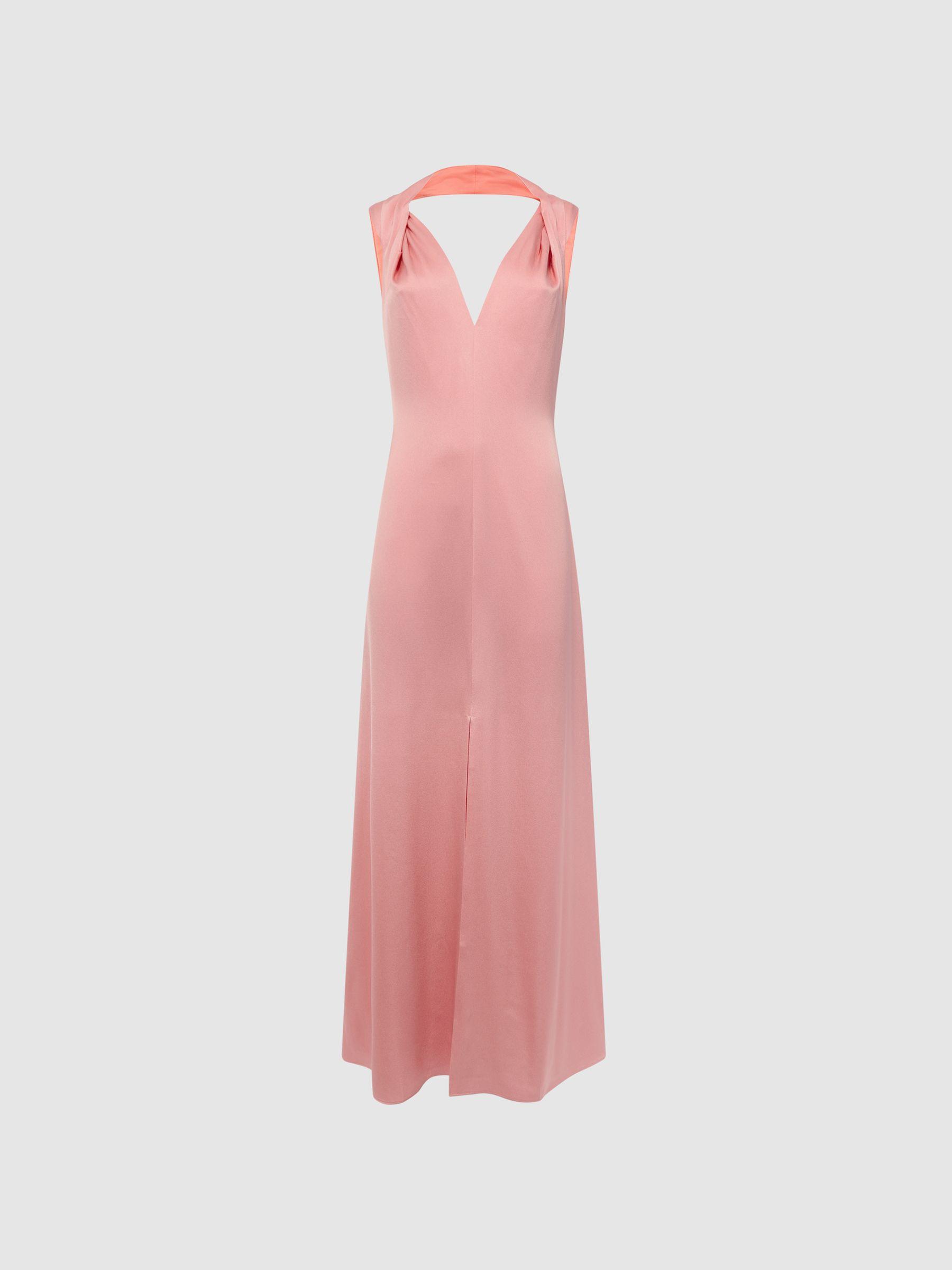 Bridesmaid Twist Detail Midi Dress in Coral Product Image