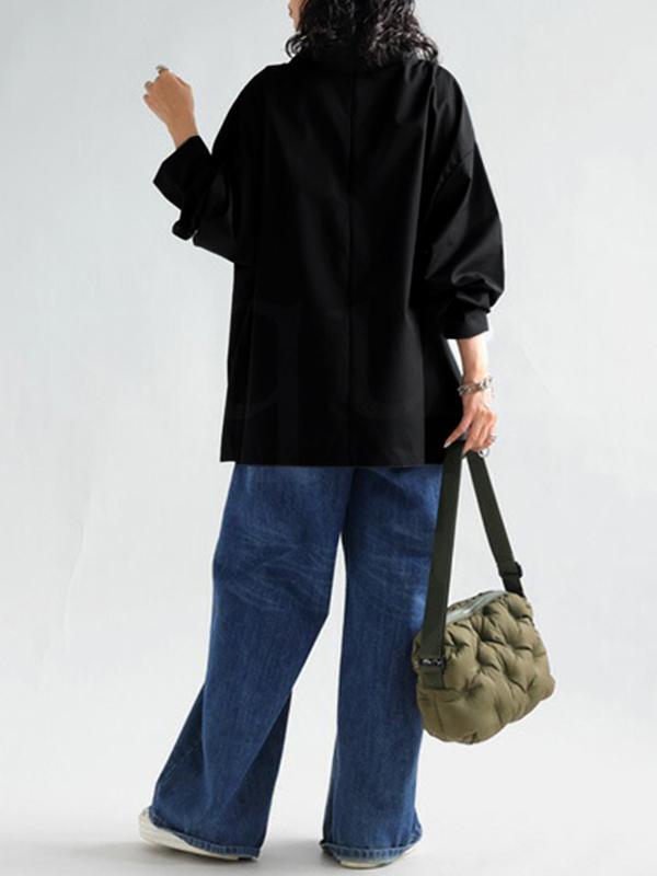 Long Sleeves Loose Solid Color High Neck T-Shirts Tops Product Image