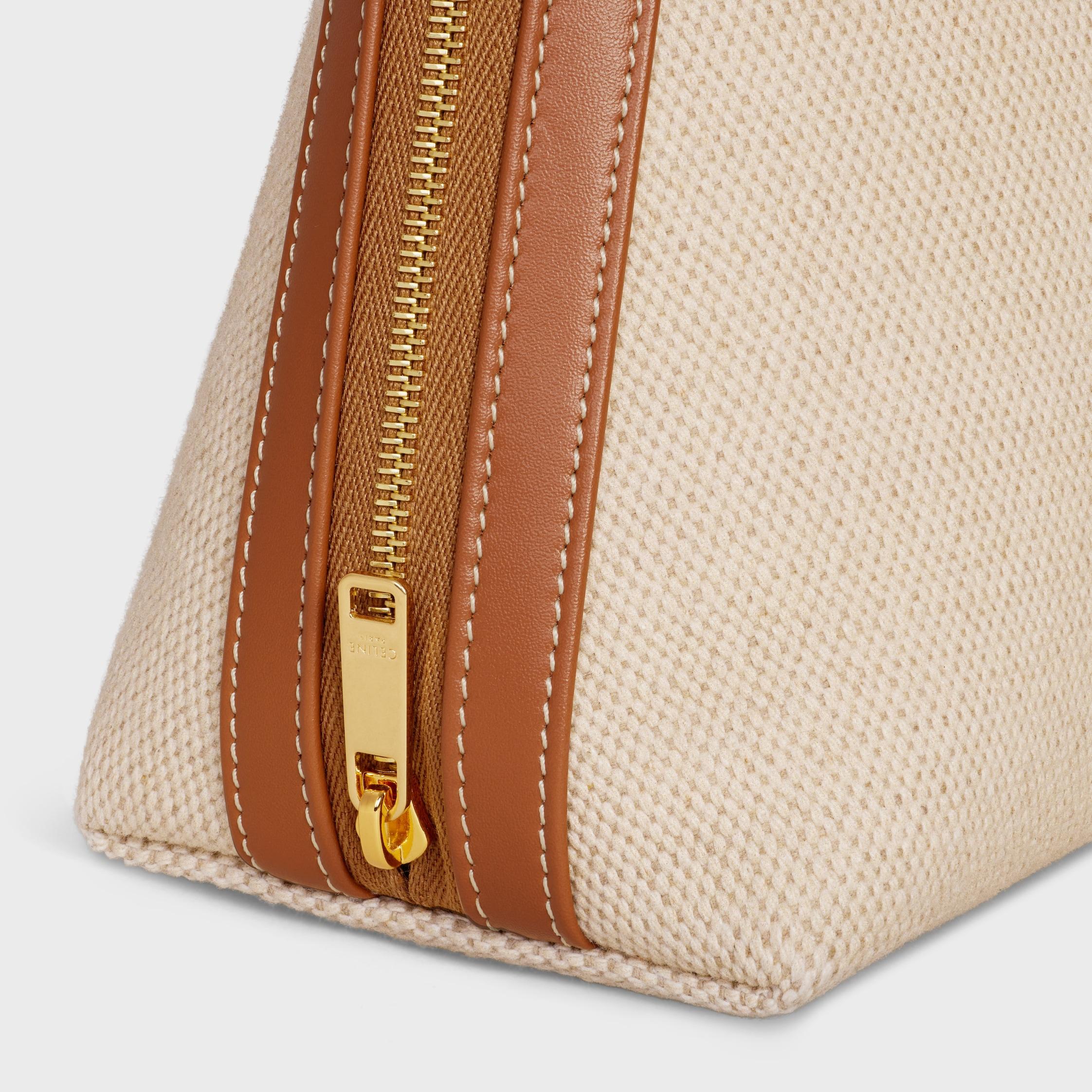 LARGE COSMETIC POUCH IN TEXTILE WITH TRIOMPHE AND CALFSKIN Product Image