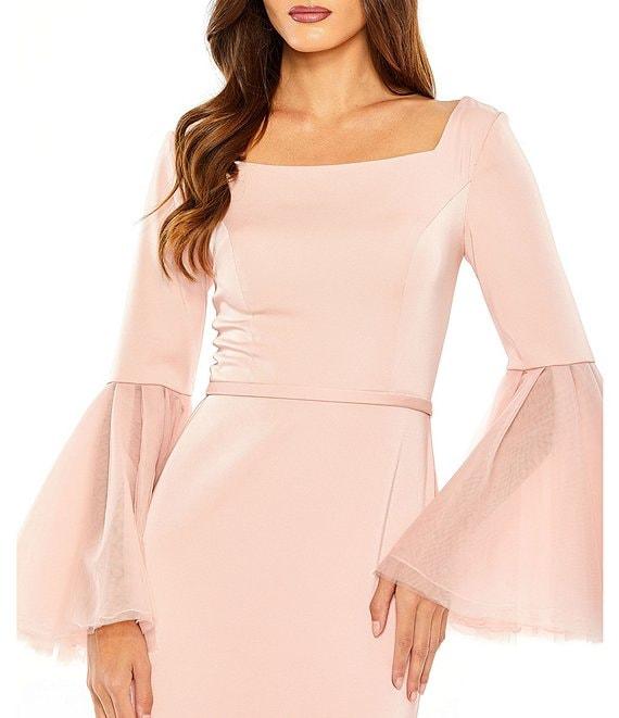 Mac Duggal Long Flounce Sleeve Square Neck Sheath Gown Product Image
