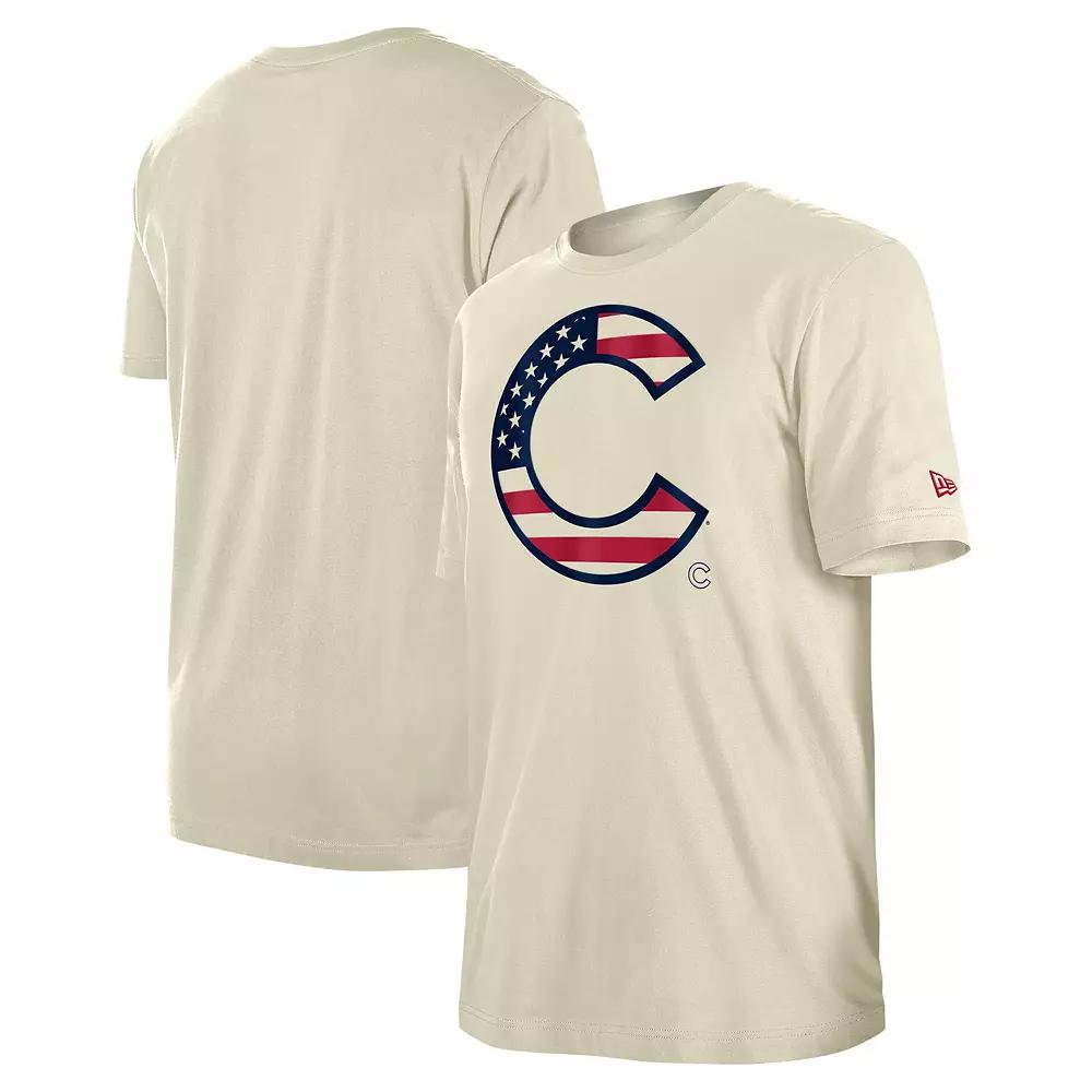 Men's New Era Cream Chicago Cubs 4th of July Flag Fill T-Shirt,  Product Image