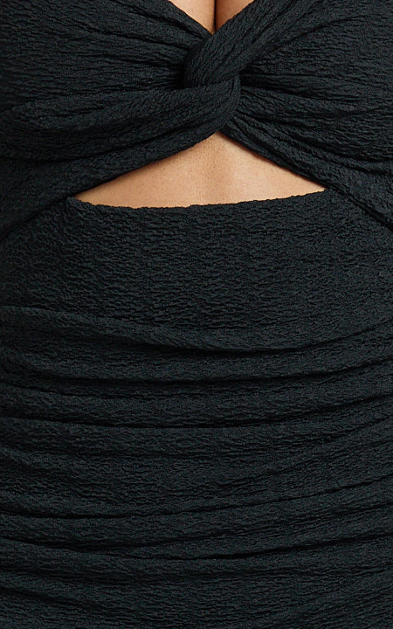 Bianca Midi Dress - Twist Front Cut Out Ruched Dress in Black Product Image