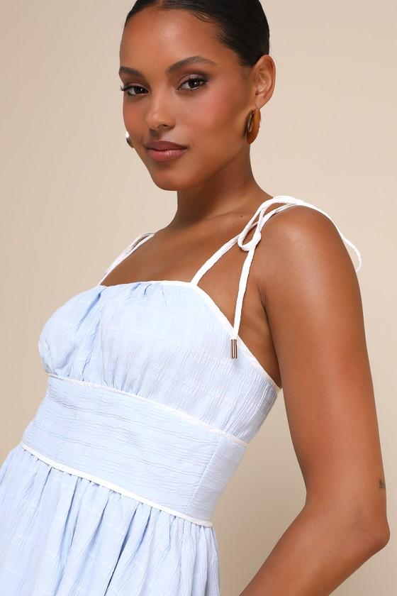 Charmingly Adorable Blue Tie-Strap Midi Dress With Pockets Product Image