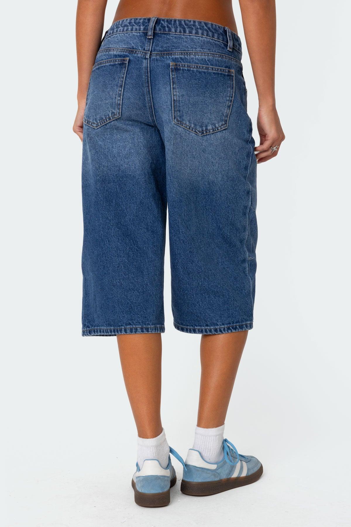Xtra Long Low Rise Denim Bermuda Shorts Product Image