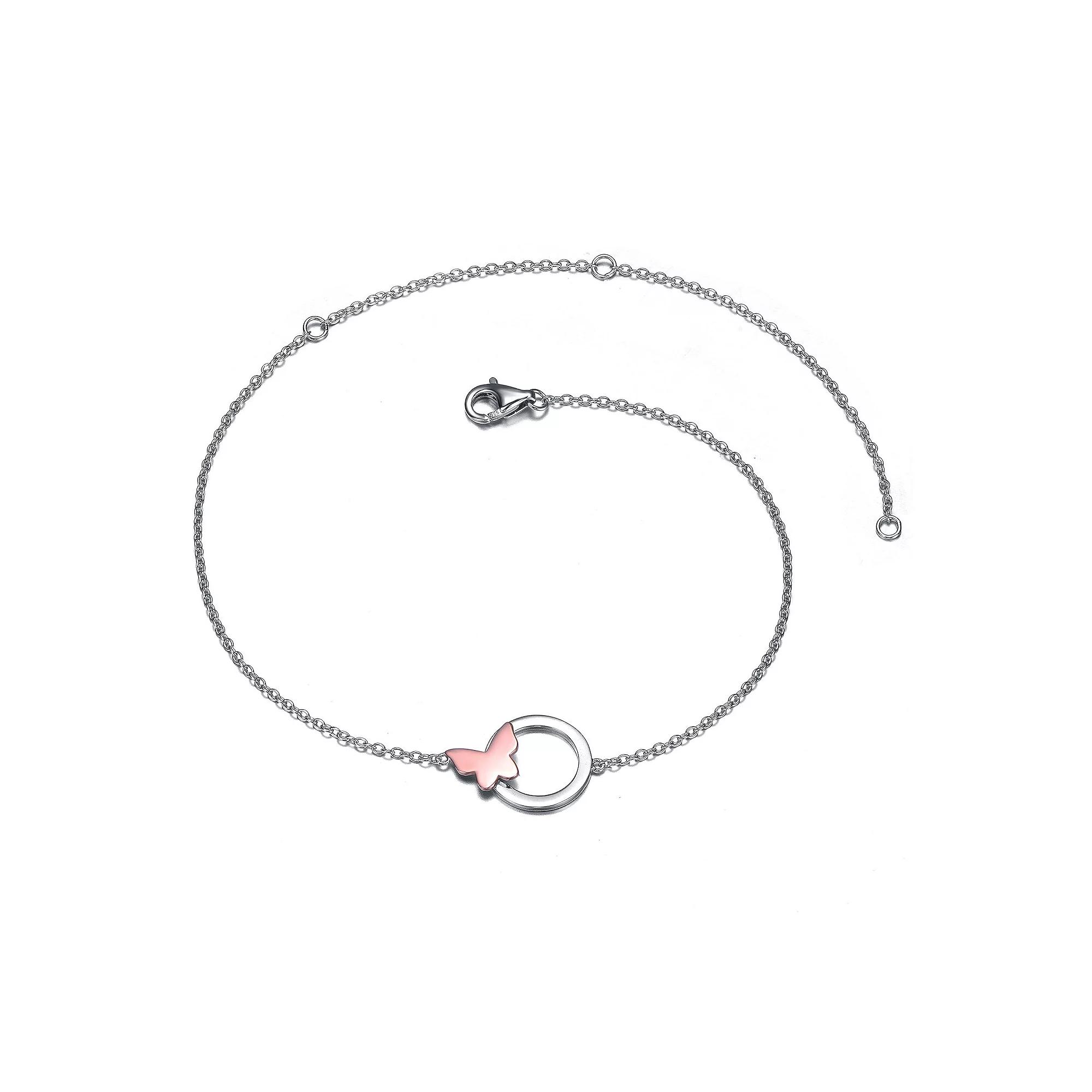 Sterling Silver Infinity Circle Butterfly Charm Anklet, Womens, Size: 7+1.25+2 Product Image