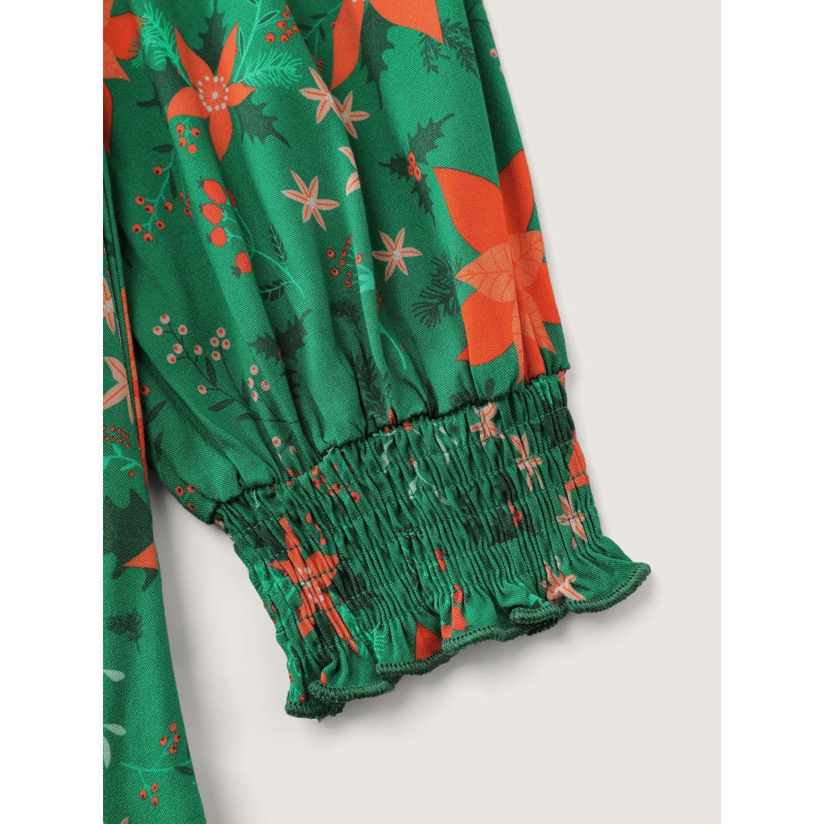 Plus Size Floral Print Pockets Flowy Maxi Dress DarkGreen Women Romantic Notched collar Long Sleeve Curvy BloomChic 28/5X Product Image