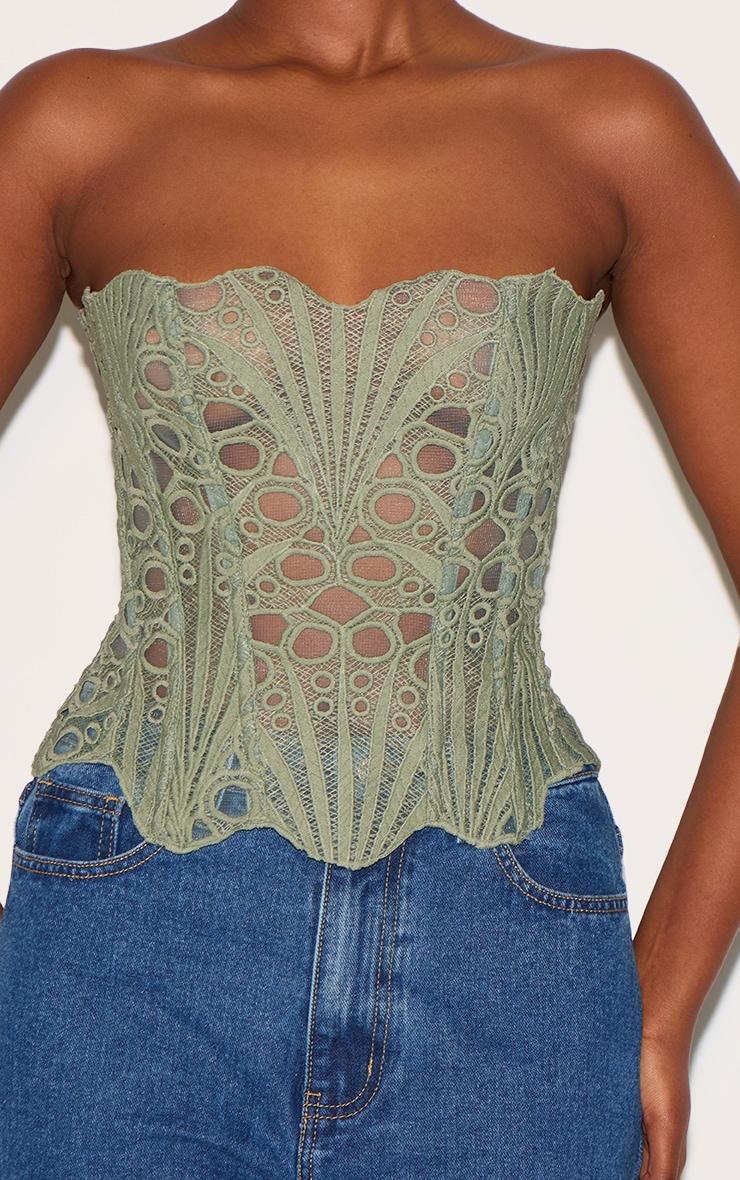 Sage Textured Sheer Floral Lace Corset Product Image
