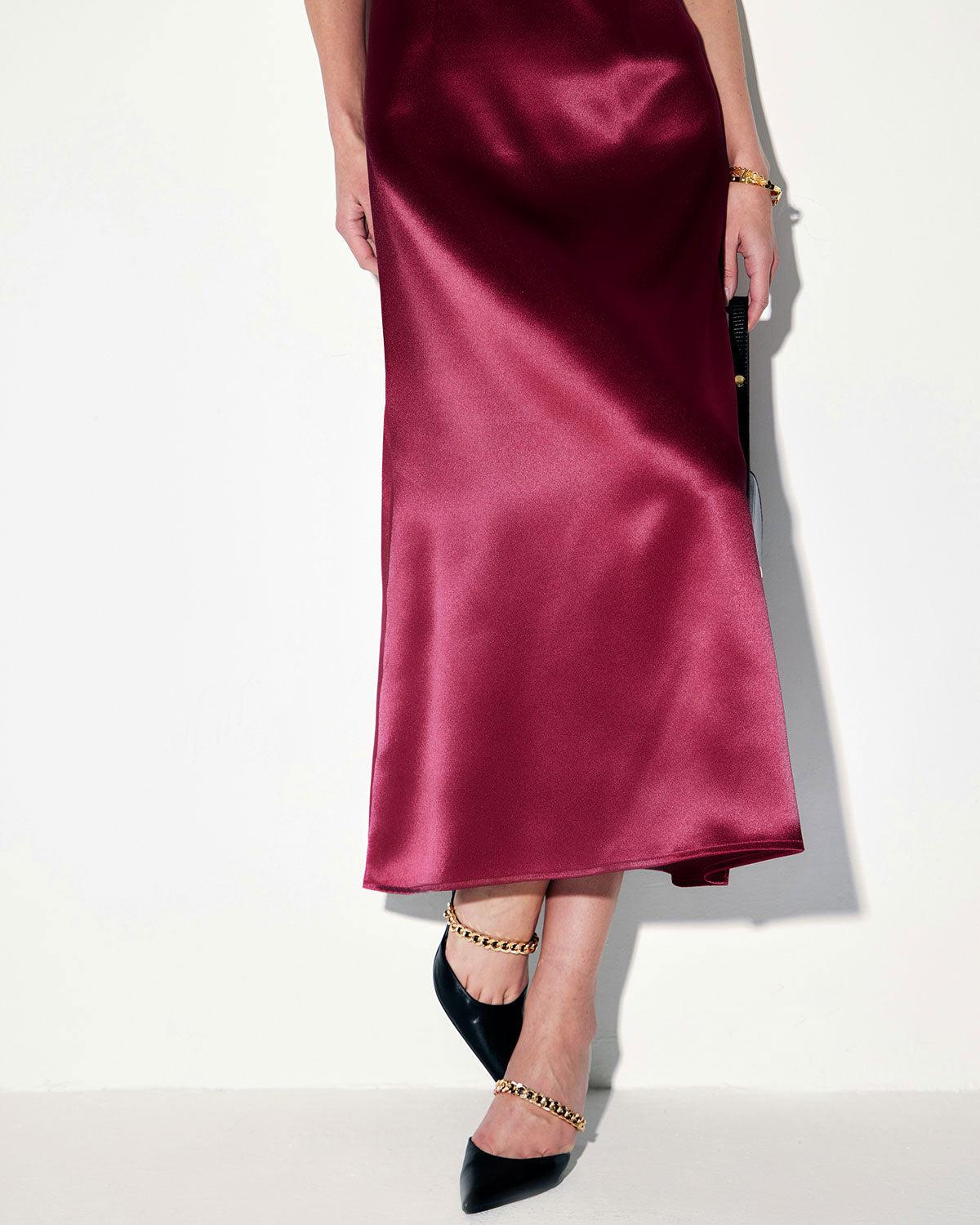 Red Satin Square Neck Slip Maxi Dress Product Image