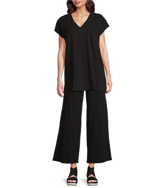 Eileen Fisher Organic Cotton Blend Crinkle Jersey V-Neck Short Sleeve Top Product Image