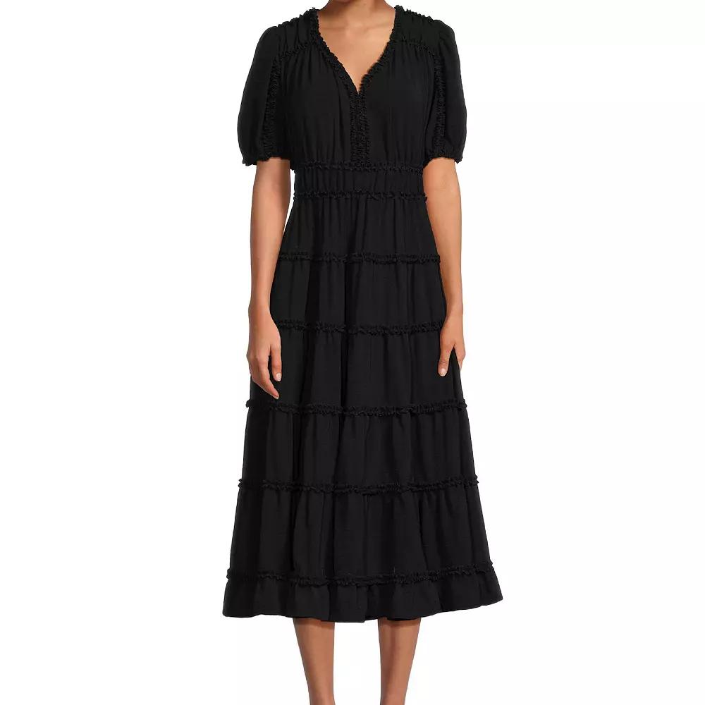 Women's Focus By Shani Fit and Flare Lightweight Woven Dress with Ruffle Detail,  Product Image