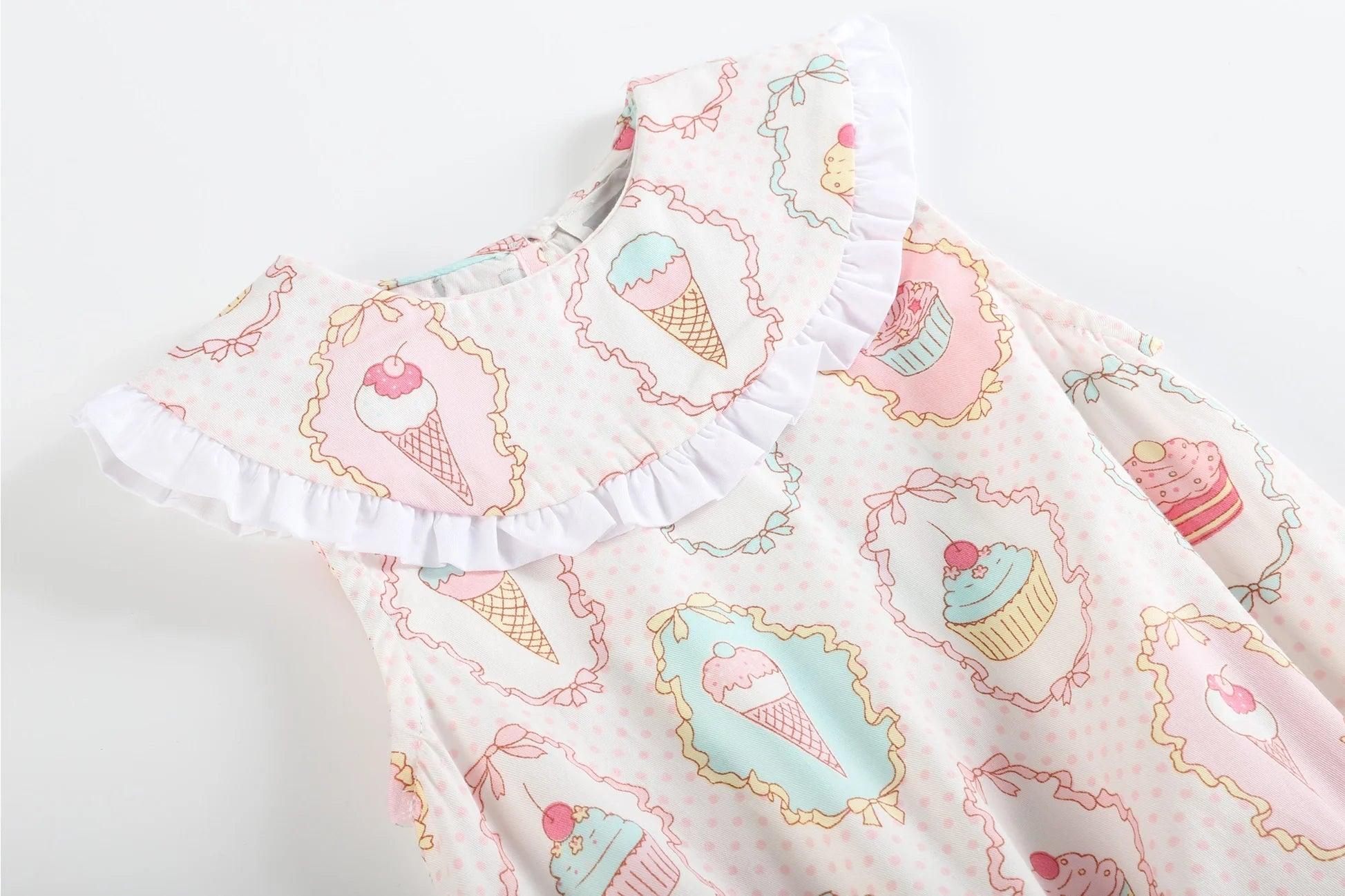 Sweet Bakery Print Cupcake Collared Bubble Romper Product Image