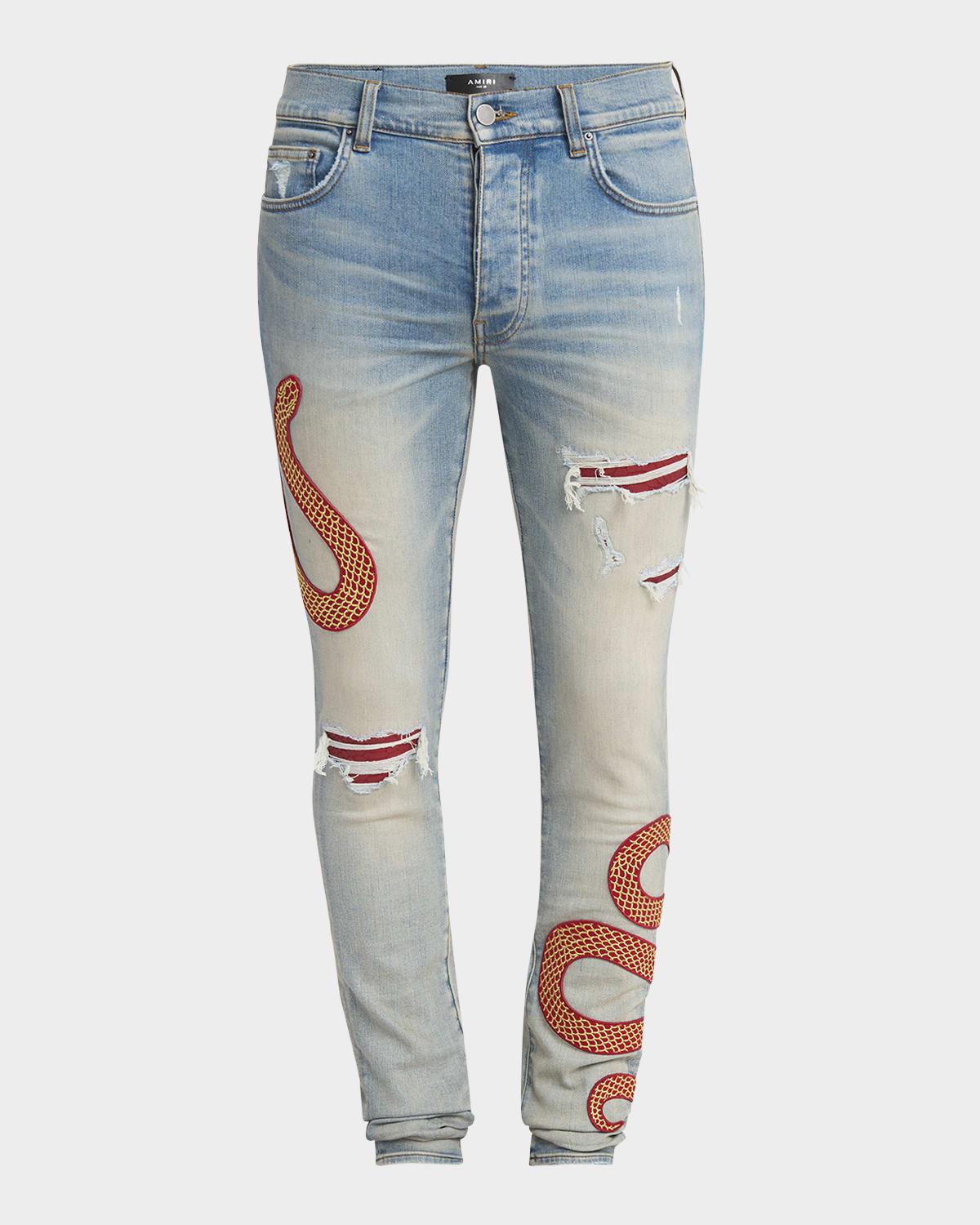 Mens Snake Applique Skinny Jeans Product Image