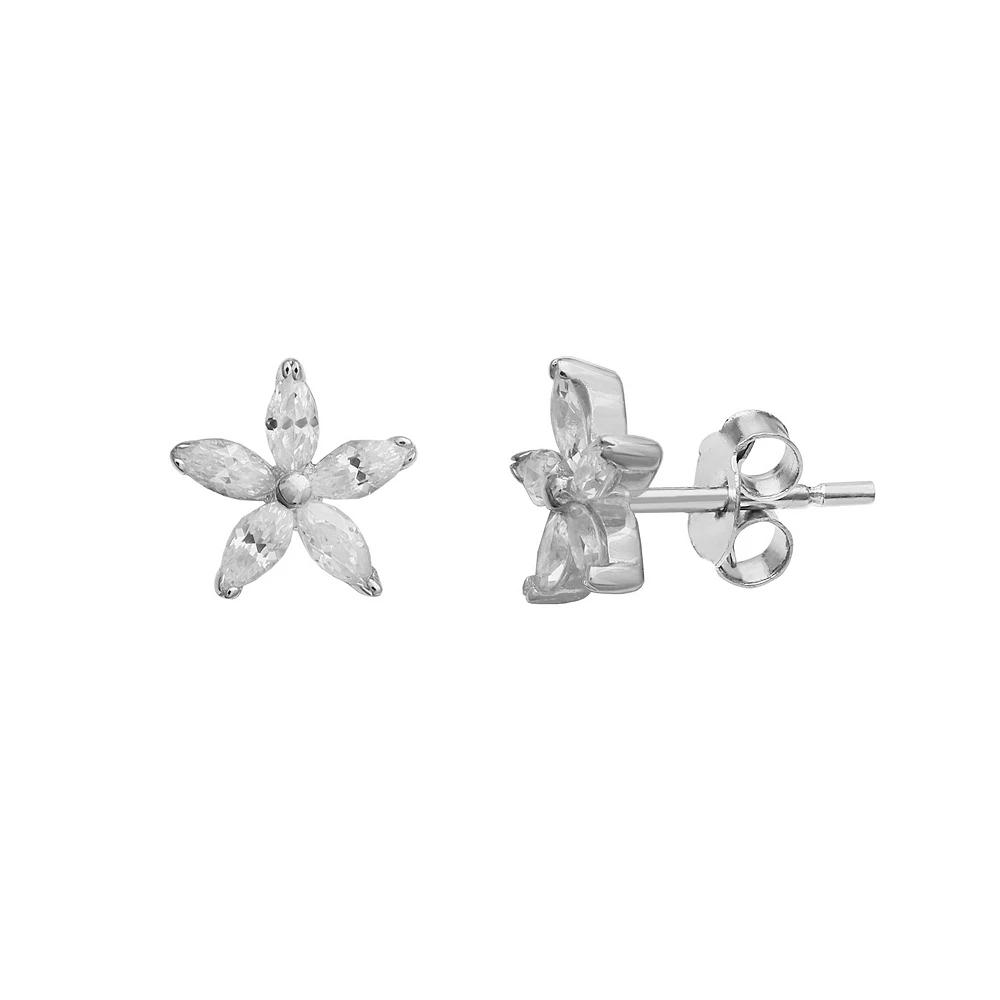 PRIMROSE Sterling Silver Cubic Zirconia Marquise Flower Stud Earrings, Women's Product Image
