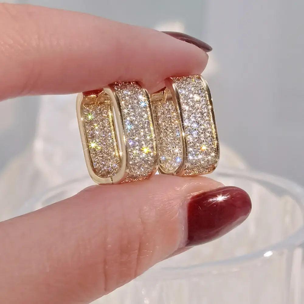 Gold U Shaped Diamond Earrings Product Image