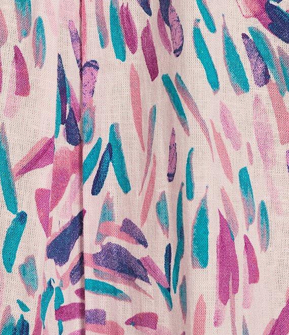 Westbound Petite Size Dancing Daubs 3/4 Roll-Tab Sleeve Point Collar Y-Neck Button Front Shirt Product Image