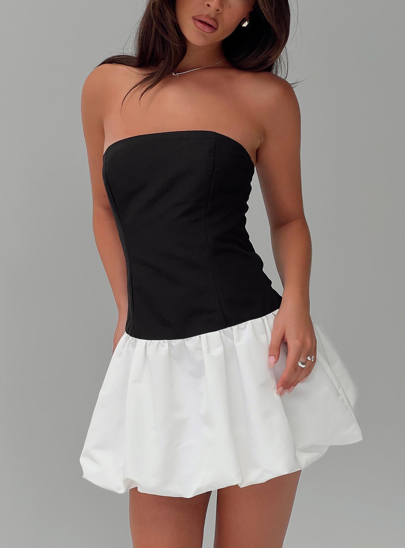 Delicacies Bubble Hem Mini Dress Black / White Product Image