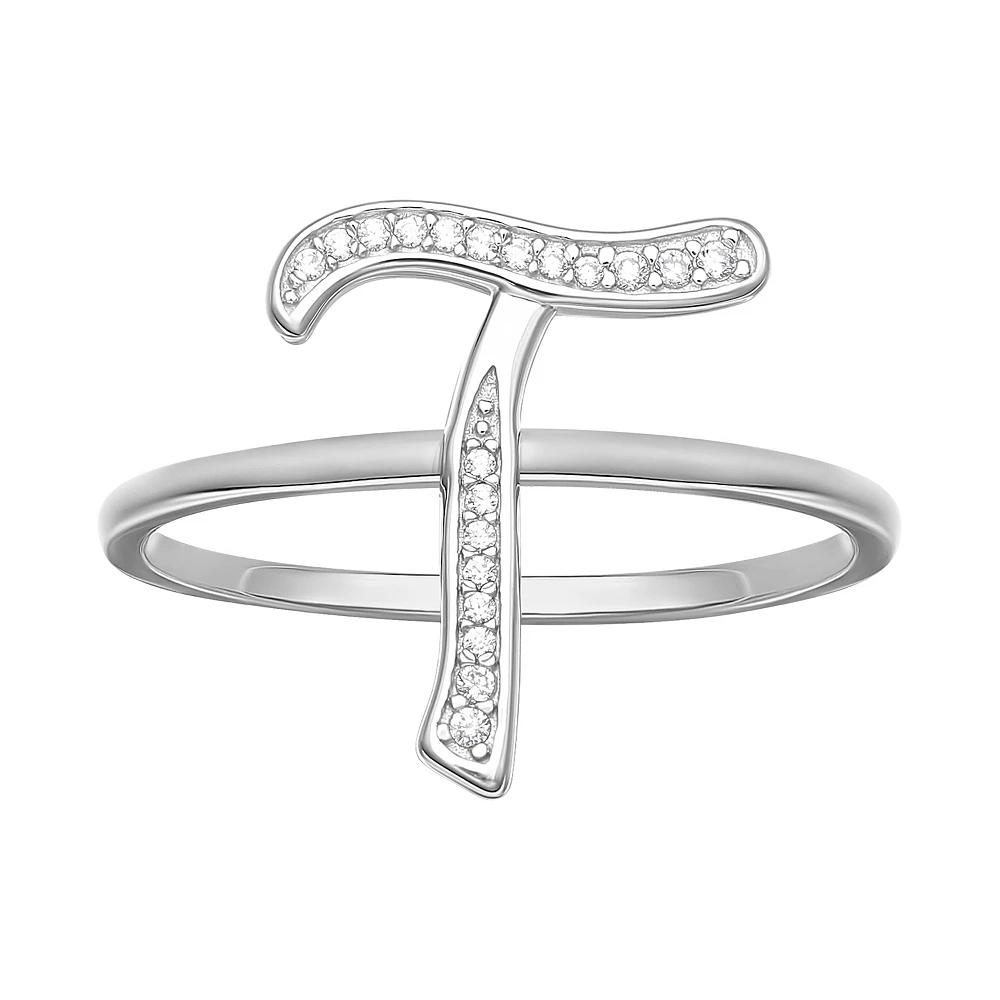 PRIMROSE Sterling Silver Cubic Zirconia Initial Ring, Women's, Size: 7, Sterling Silver T Product Image