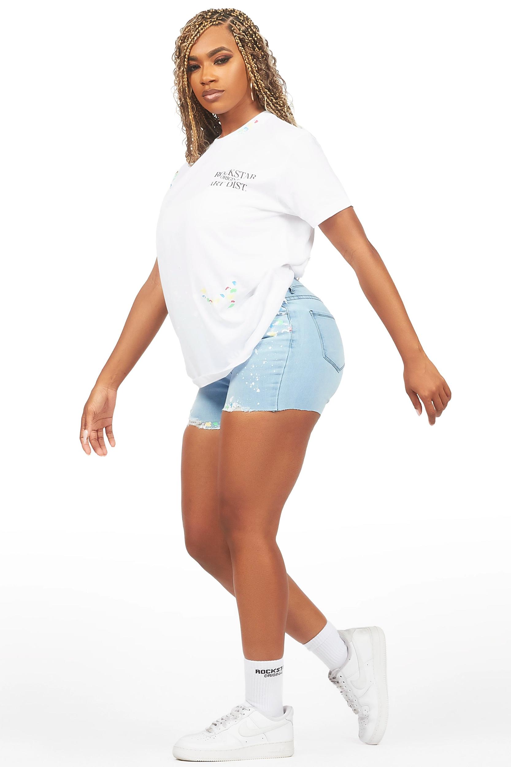 Karlei White/Blue Denim Short Set Female Product Image