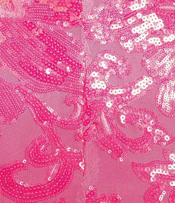 Midnight Doll Spaghetti Strap Scoop Neck Floral Sequin Pattern Bodycon Dress Product Image