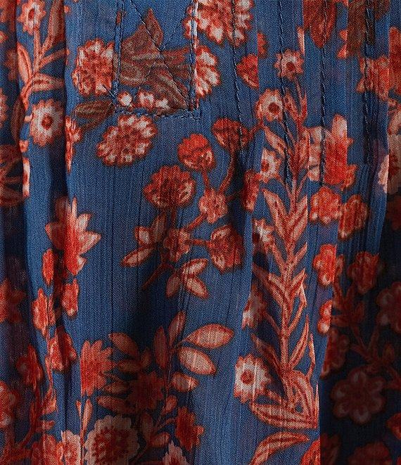 Liverpool Los Angeles Plus Size Chiffon Floral Printed Split V-Neck Flutter Sleeve Blouse Product Image