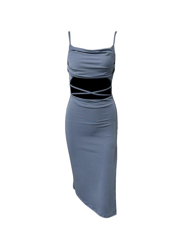 Solid Cutout Ruched Split Midi Dress Product Image
