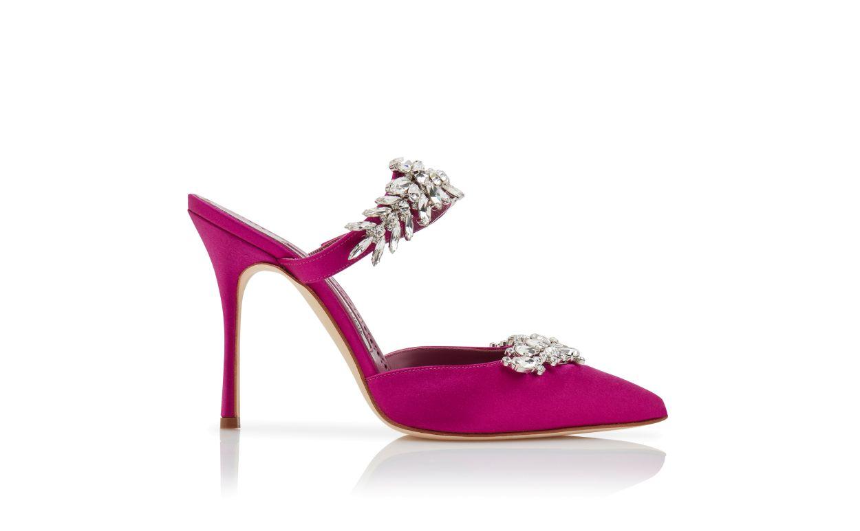 LURUM 105 Fuchsia Satin Crystal Embellished Mules Product Image