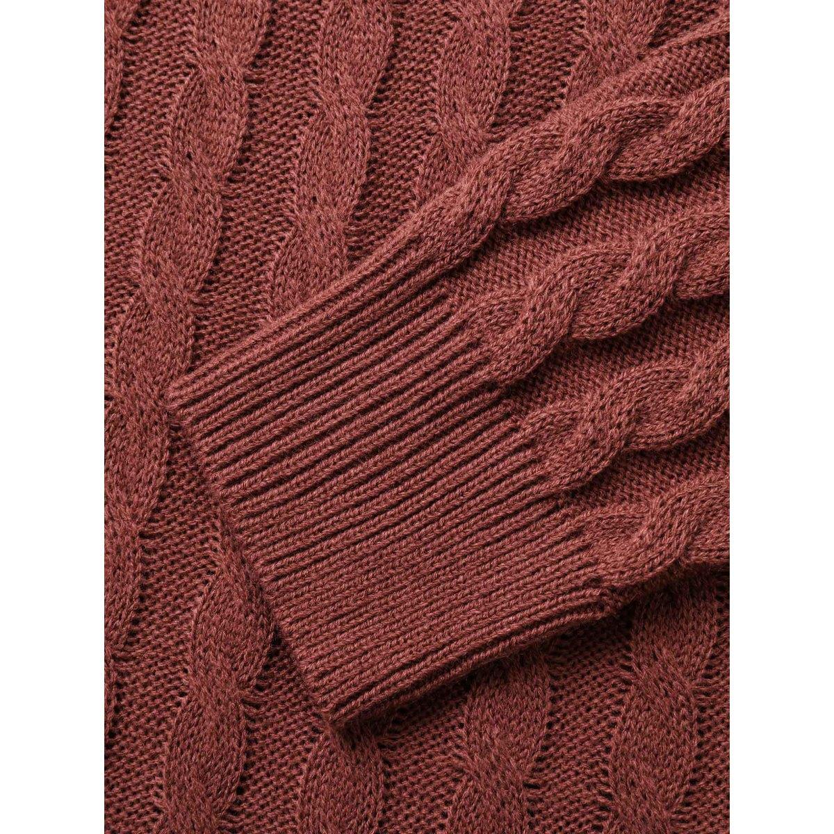 Plus Size Round Neck Cable Knit Ruffle Trim Sweater Dress DustyPink Women Resort Bodycon Long Sleeve Vacation Sweater Dresses BloomChic 10/M Product Image