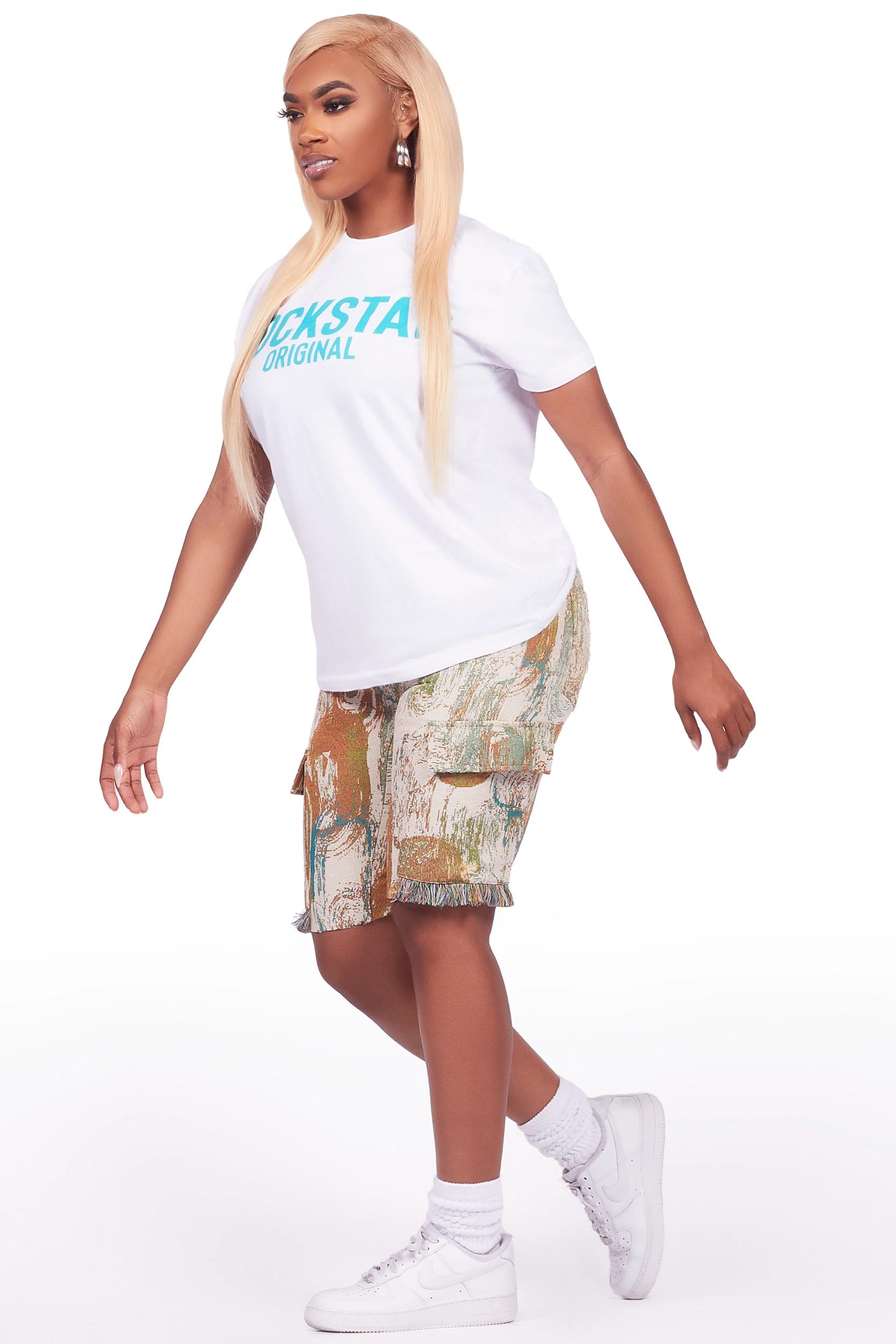 Ameera White/Beige T-Shirt Short Set Female Product Image