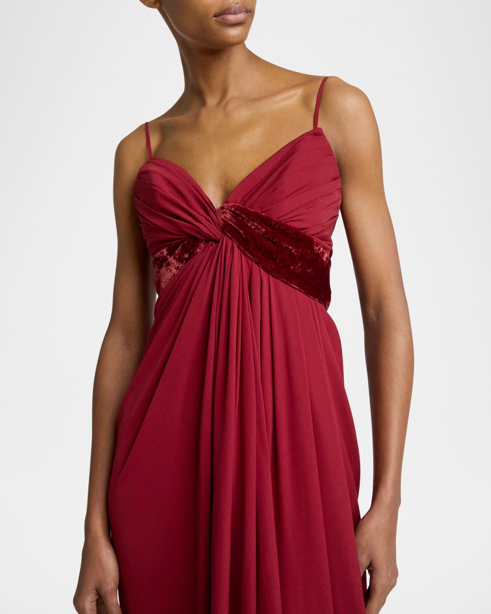V-Neck Twisted Silk And Velvet Gown Product Image