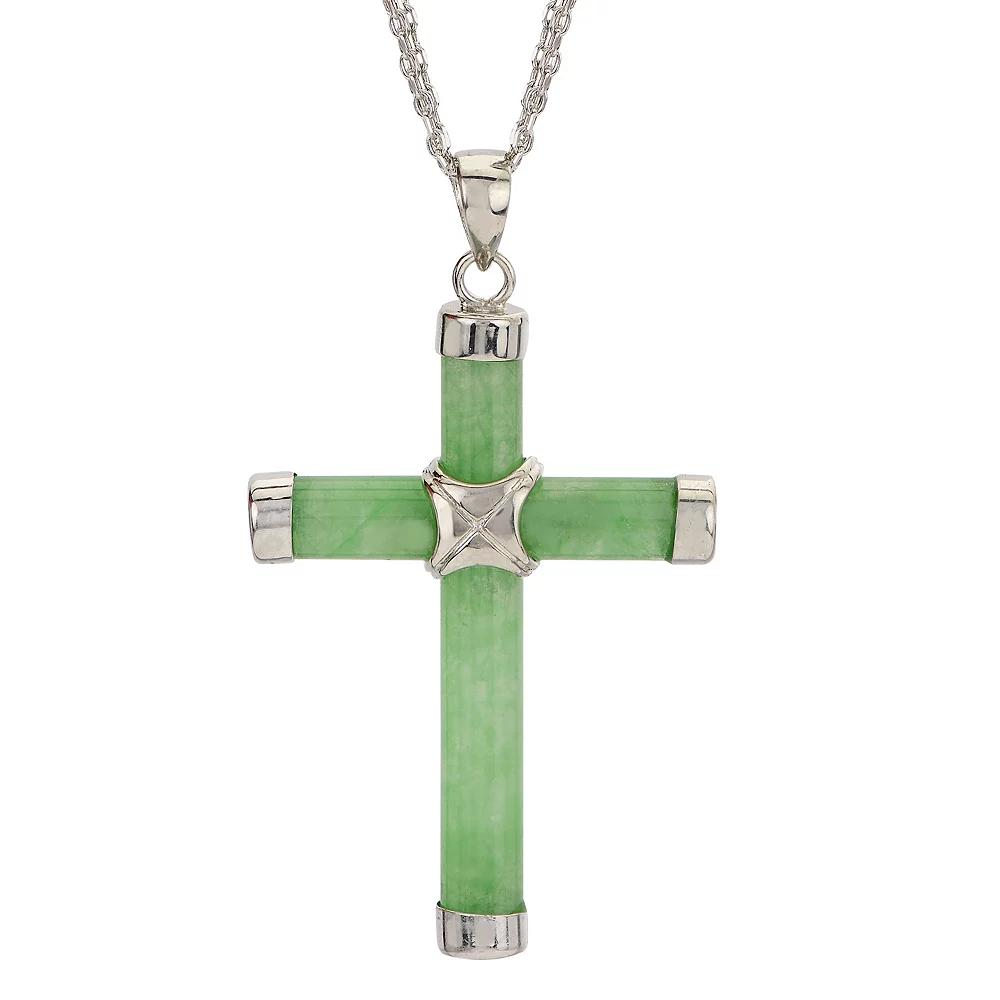 PearLustre by Imperial Sterling Silver Jade Cross Pendant Necklace, Women's Product Image