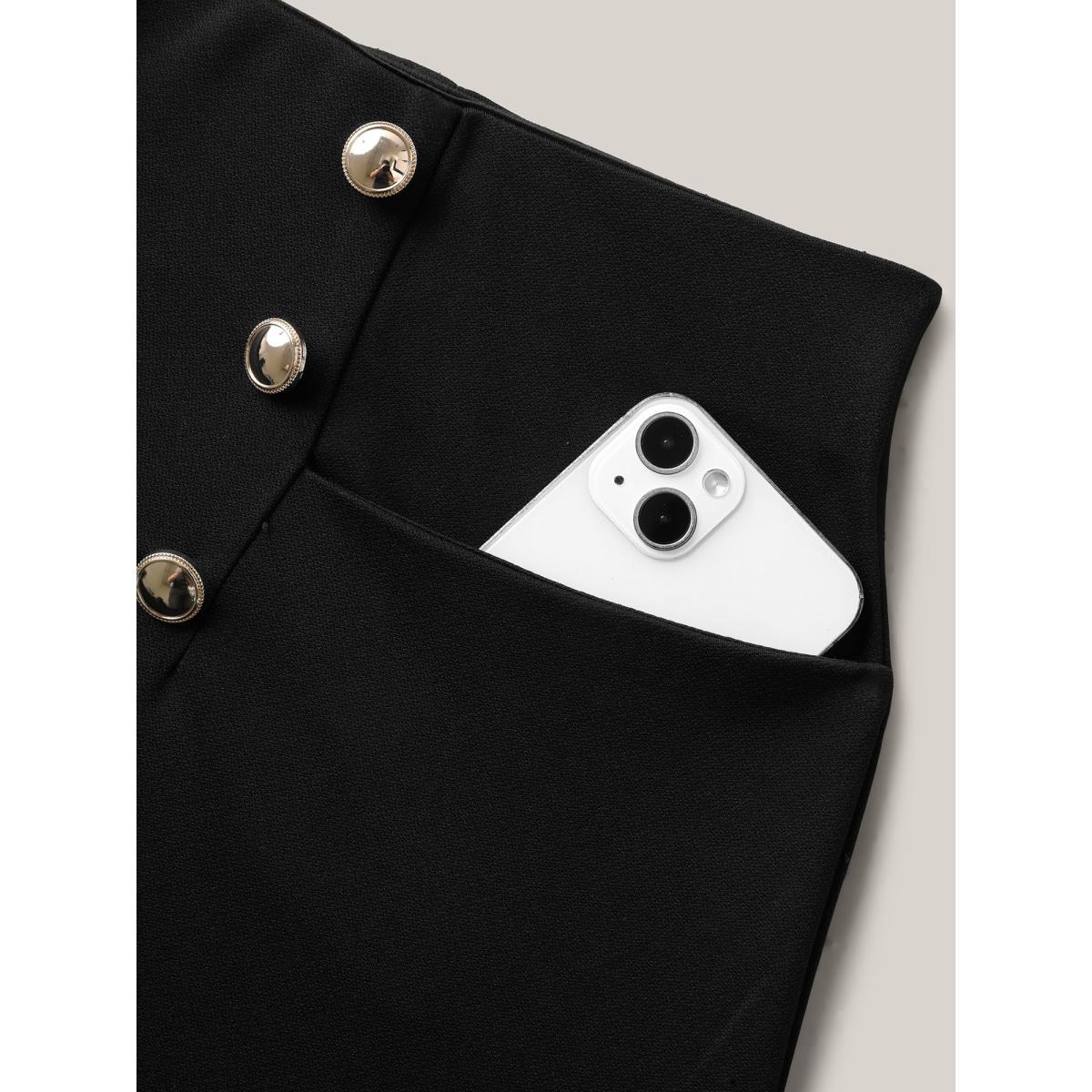 Plus Size No-Gap Waist Button Detail Straight-Leg Shorts Women Black At the Office Button Straight Leg Work Shorts BloomChic 18-20/2X Product Image