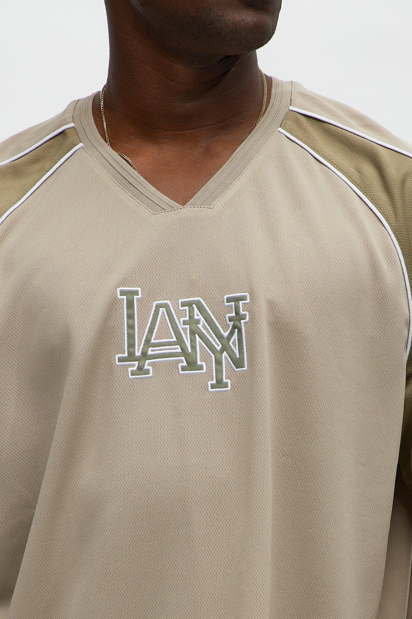 V Neck NY LA Applique Tee - Stone Product Image