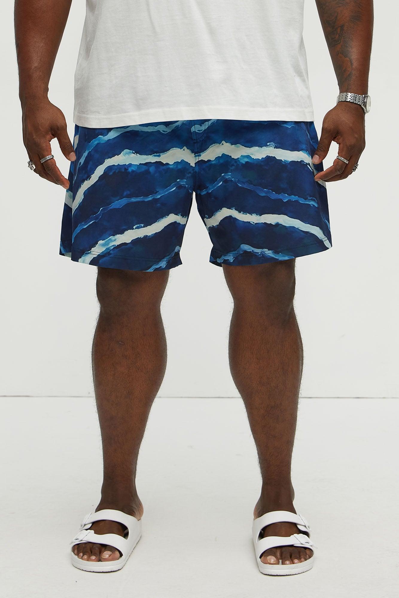 Rolling Waves Printed Swim Mid Trunk - Blue/combo Product Image