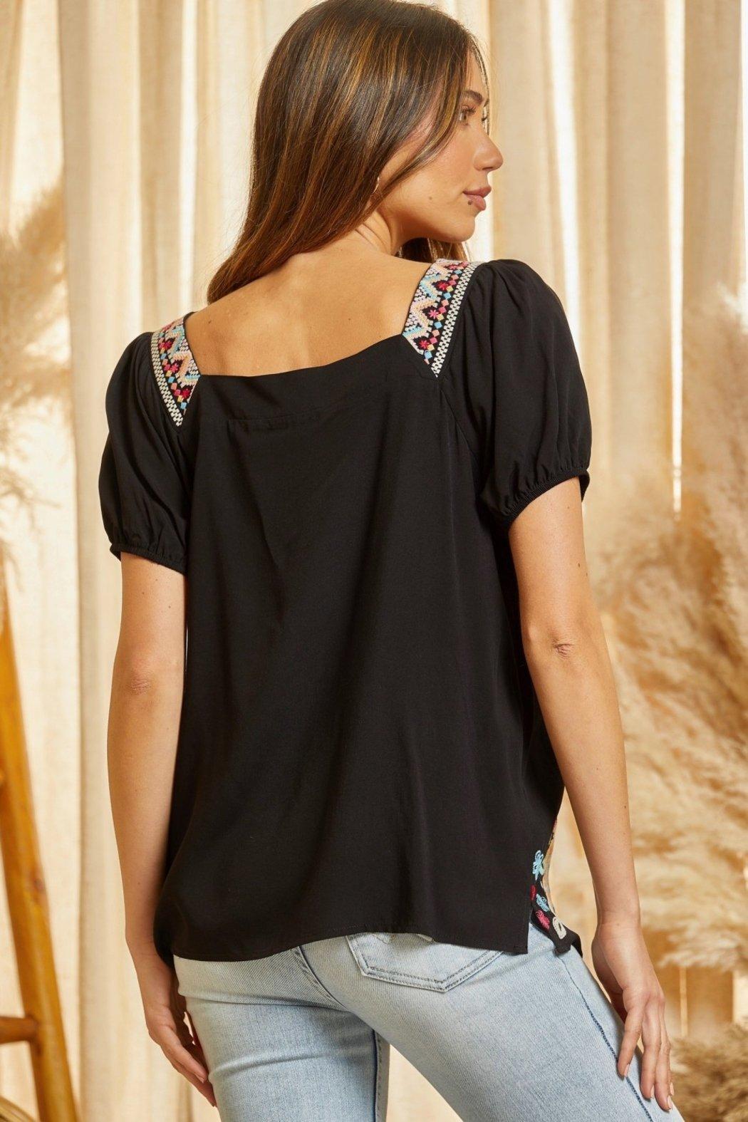 Floral Embroidery Top Puff Sleeves Product Image