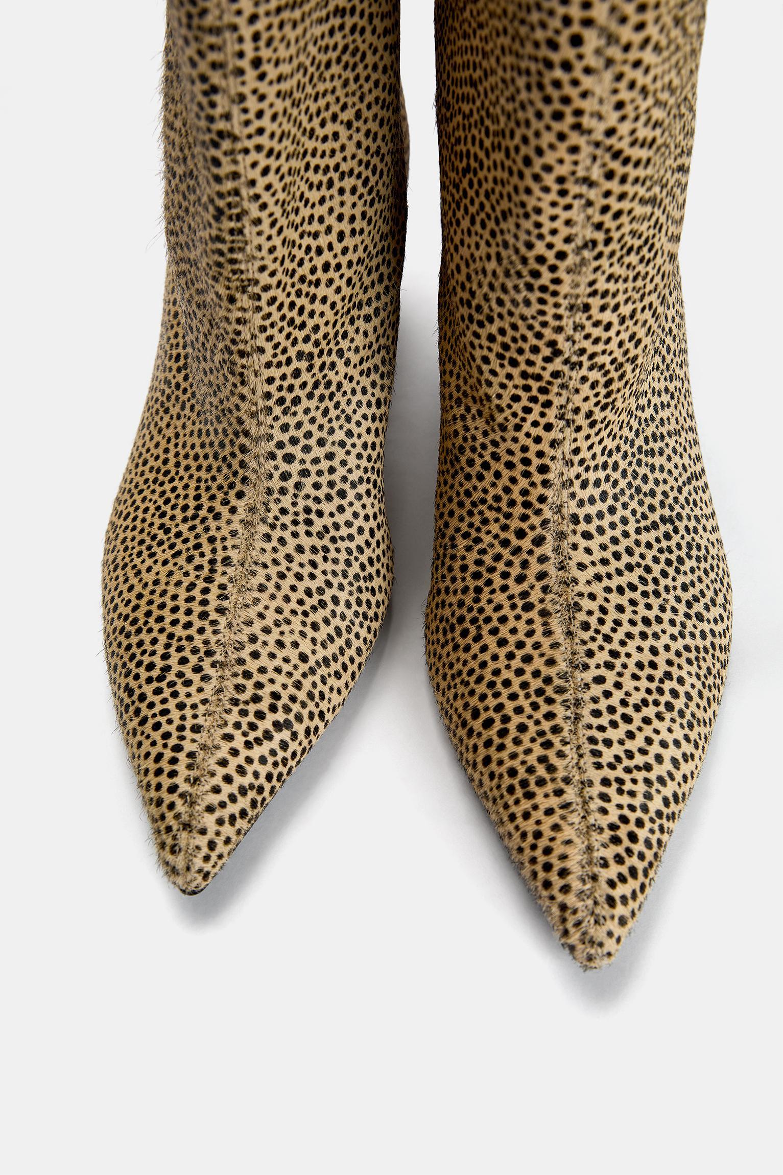 Animal print leather high-heel ankle boots Product Image