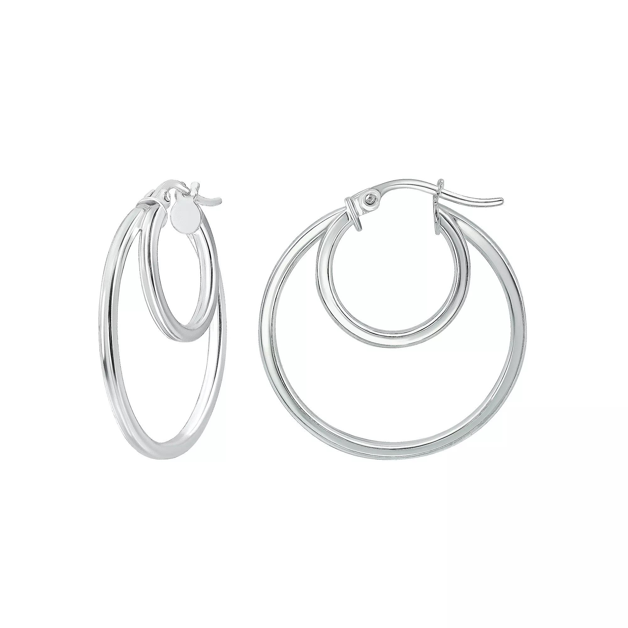 Aleure Precioso Sterling Silver Double Round Hoop Earrings, Women's, Silver Tone Product Image