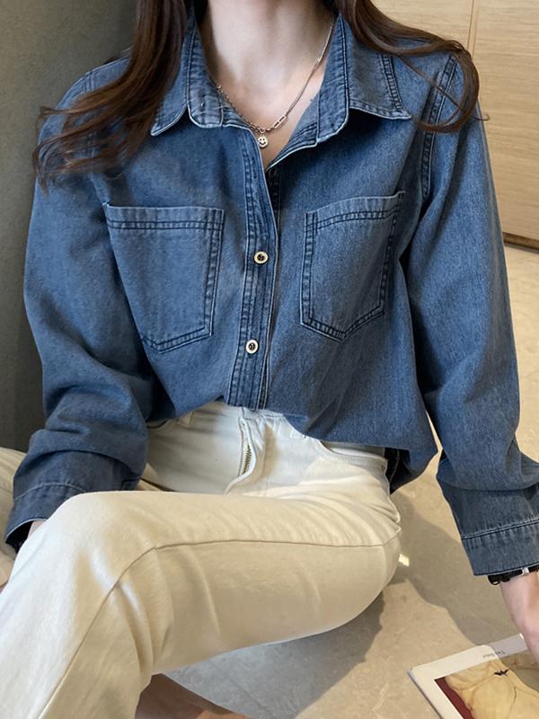 Vintage Denim Loose Blouses&Shirts Product Image