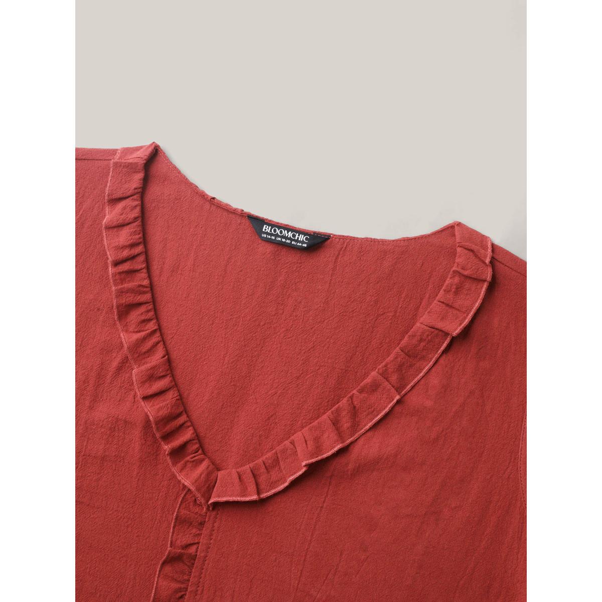 Plus Size Cotton Ruffled Edges V-Neck Tank Top Women Scarlet Leisure Frill Trim V-neck Casual Tank Tops Camis BloomChic 28/5X Product Image
