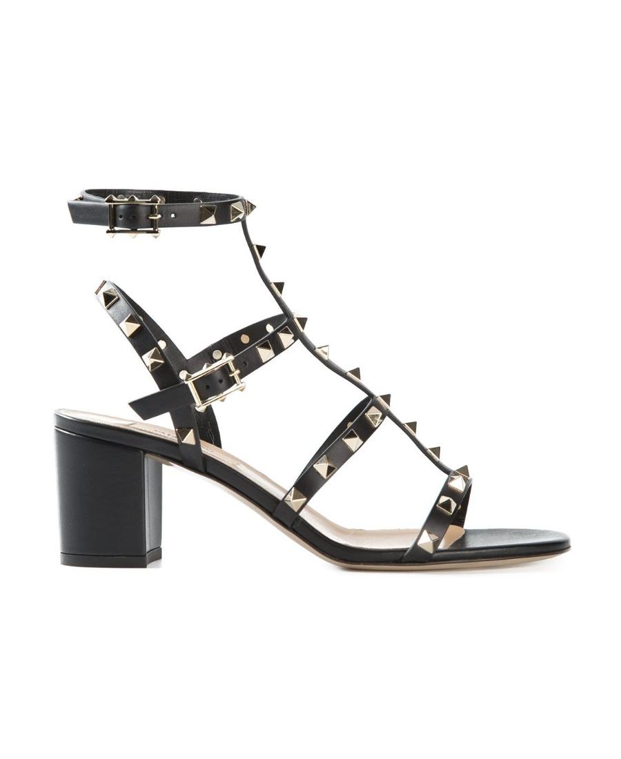 VALENTINO GARAVANI Valentino Rockstud Caged 90 Leather Ankle Strap Sandal In Black Product Image