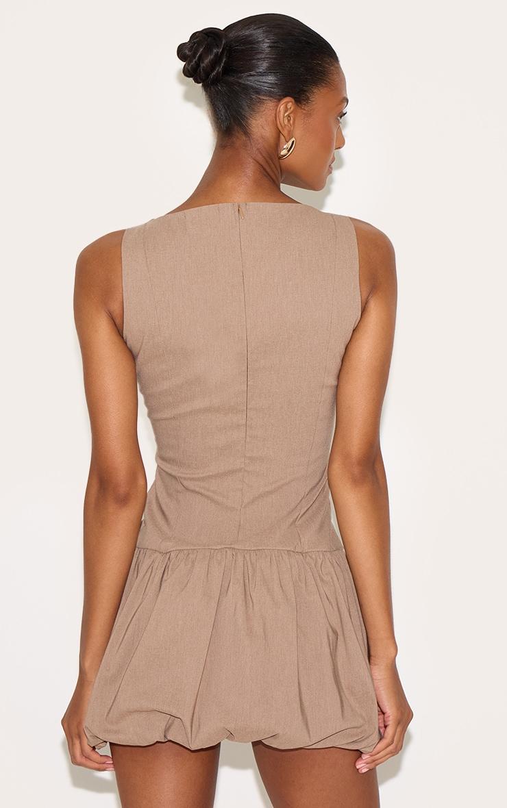 Taupe Stretch Woven Puffball Dress Product Image