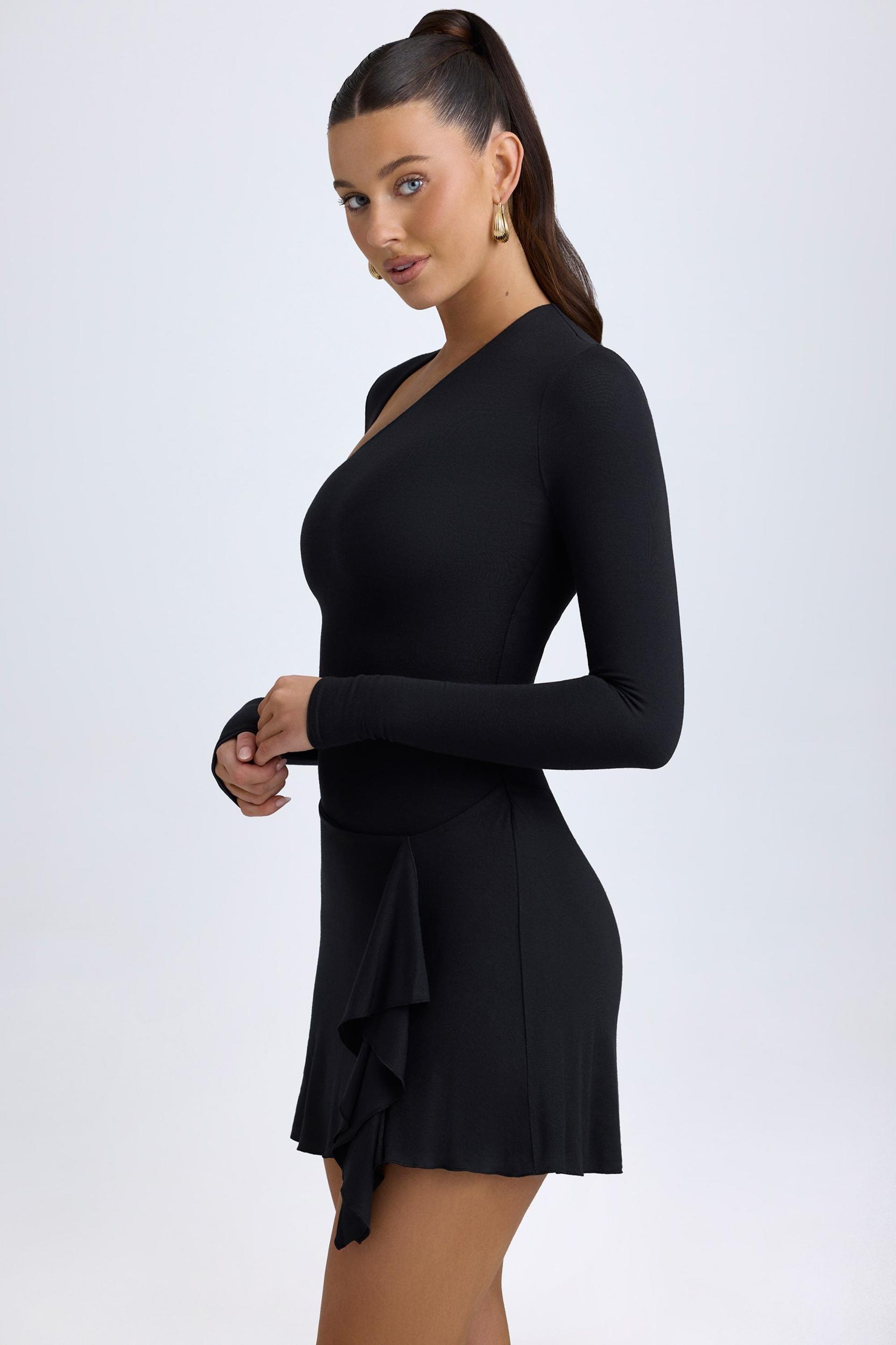 Modal Asymmetric A-Line Mini Dress in Black Product Image