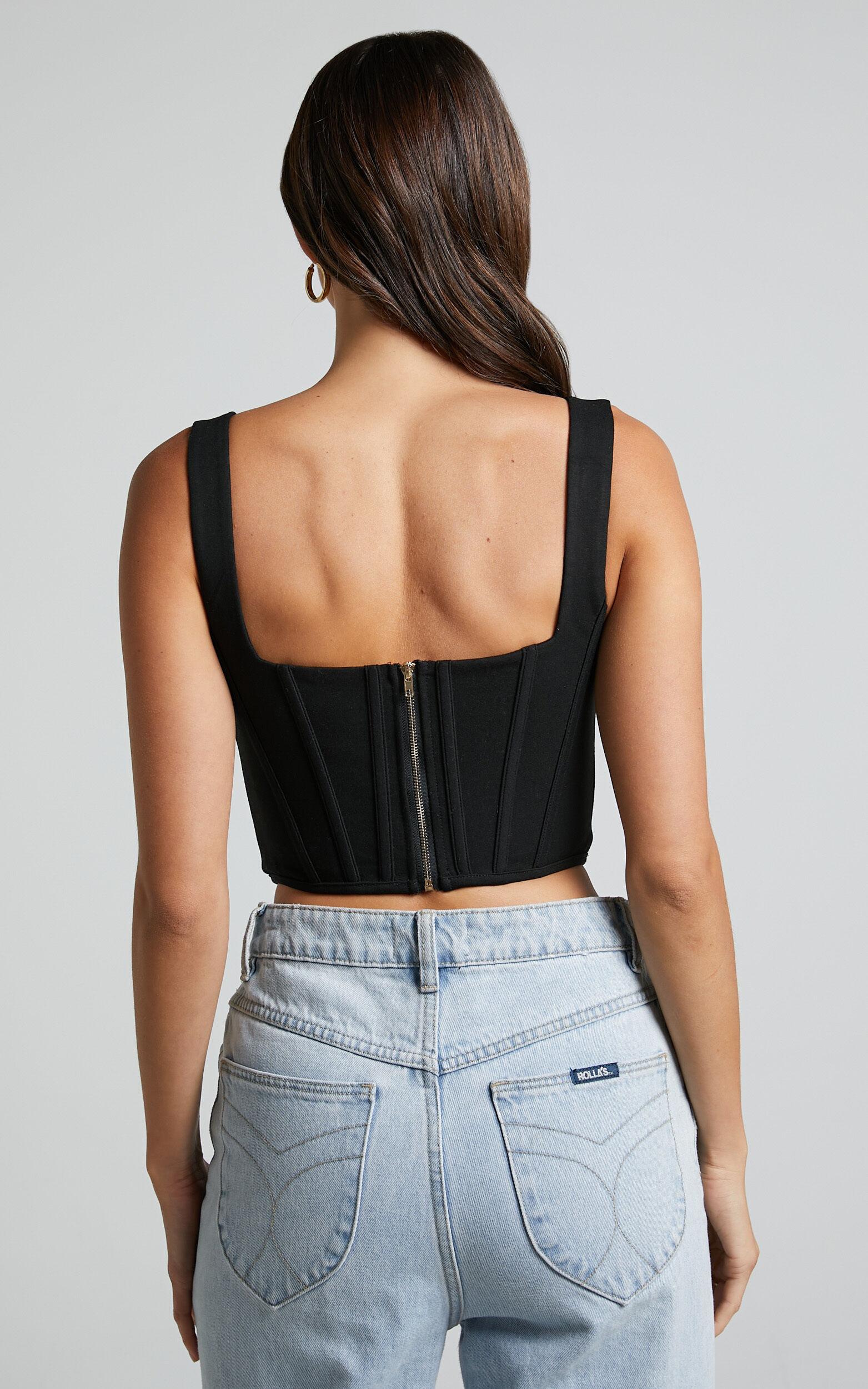 Pellar Top - Square Neck Corset Top in Black Product Image