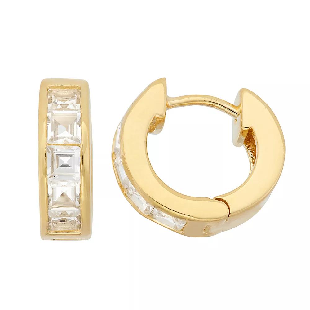 Lab-Created White Sapphire 14k Gold Over Silver Huggie Hoop Earrings, Women's Product Image