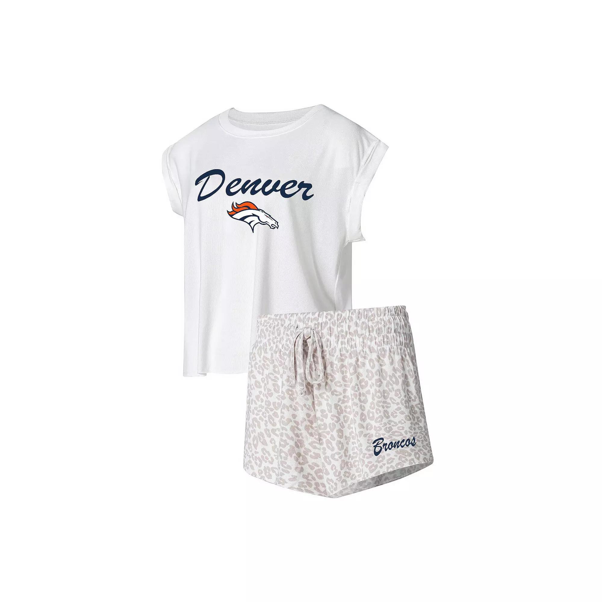 Women's Concepts Sport White/Cream Denver Broncos Montana Knit T-Shirt & Shorts Sleep Set,  Product Image