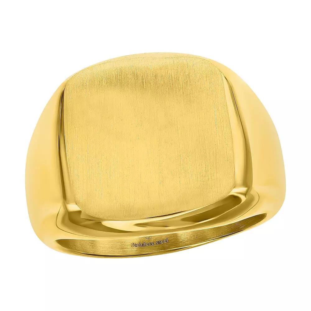 Metallo Men's Gold Tone Stainless Steel Brushed Square Ring, Size: 10 Product Image