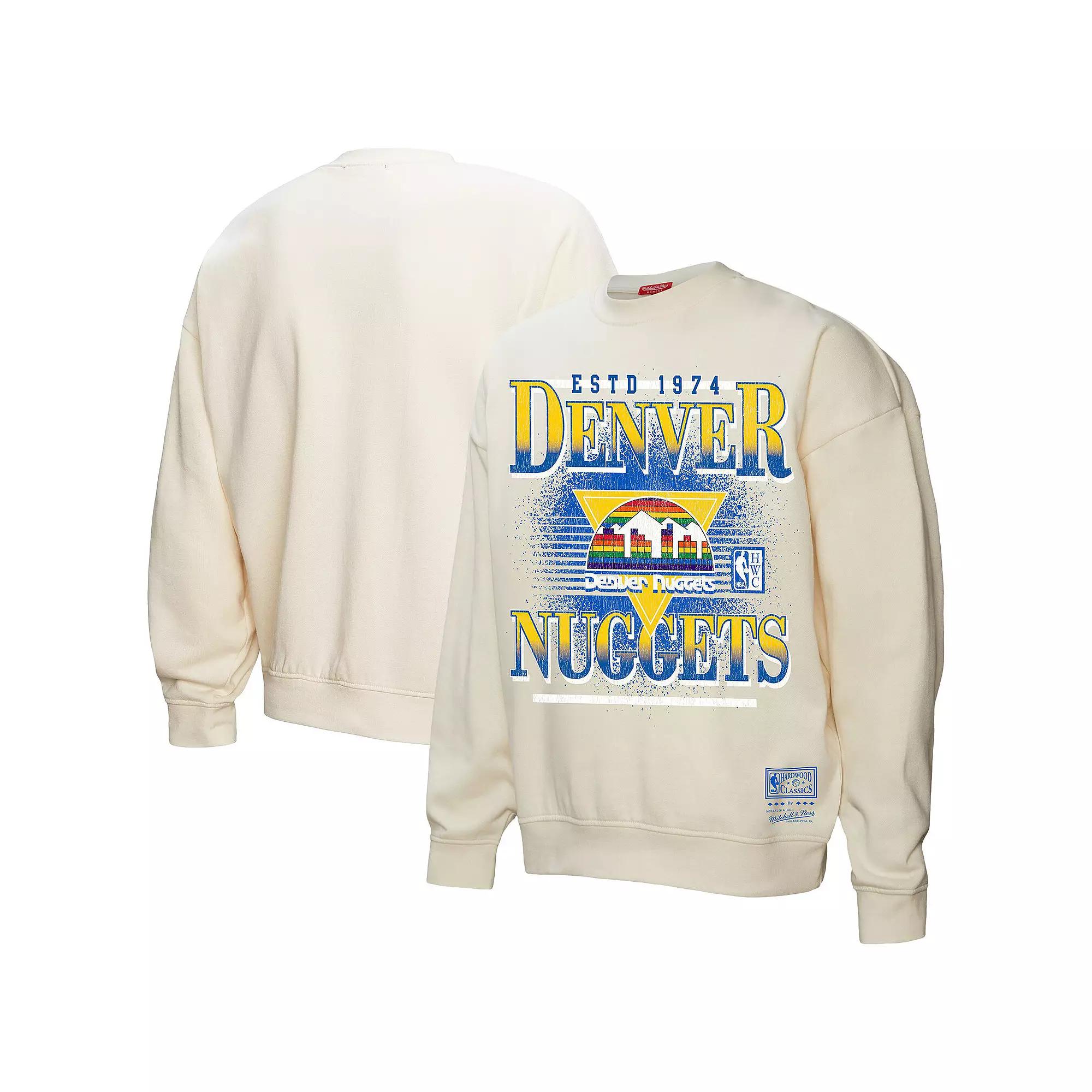 Women's Mitchell & Ness Cream Denver Nuggets Oversprayed Pullover Sweatshirt,  Product Image