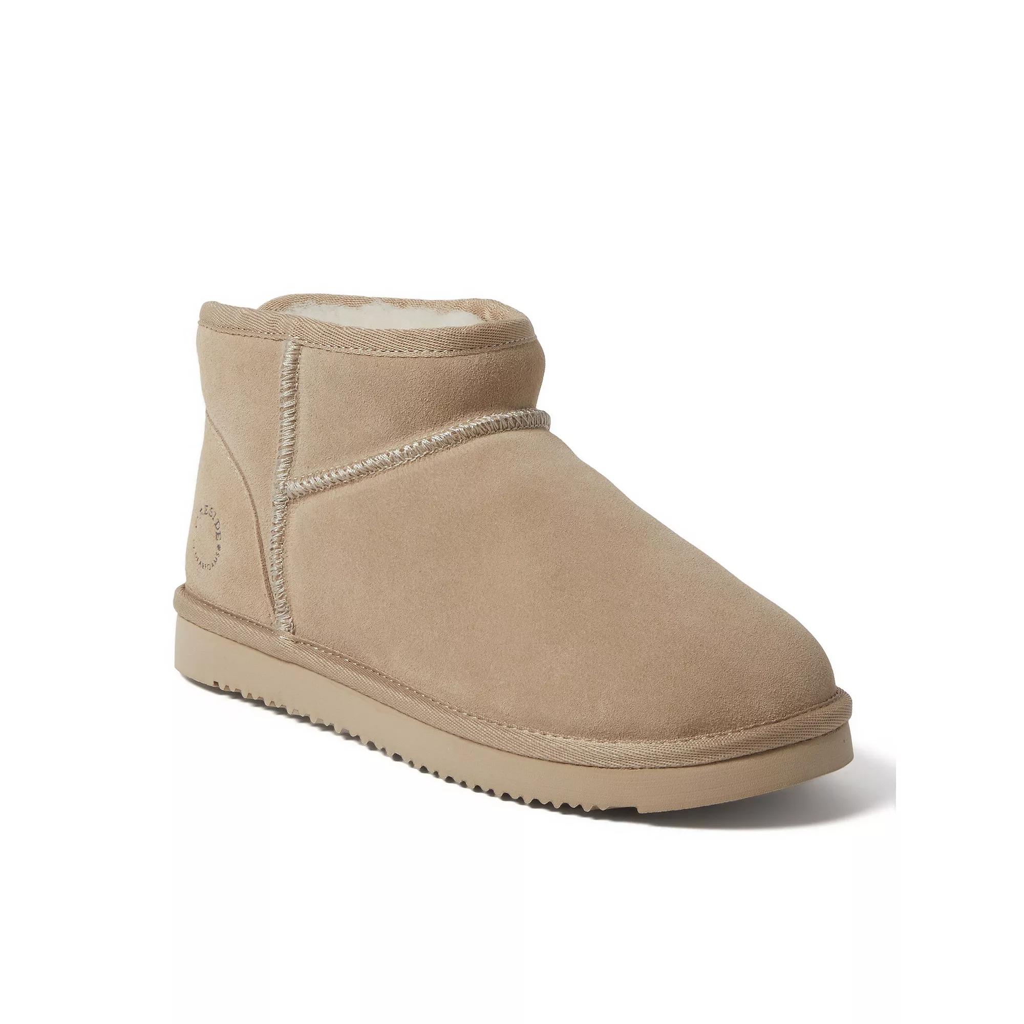 Fireside by Dearfoams Riverland Womens Shearling Micro Ankle Boot Slippers Brown Product Image